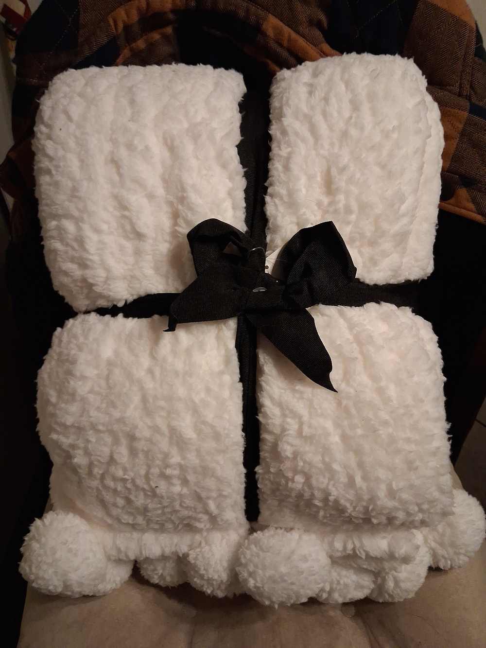 50inX60in Winter White Fluffy Throw Blanket With Snowball Tassels NWT
